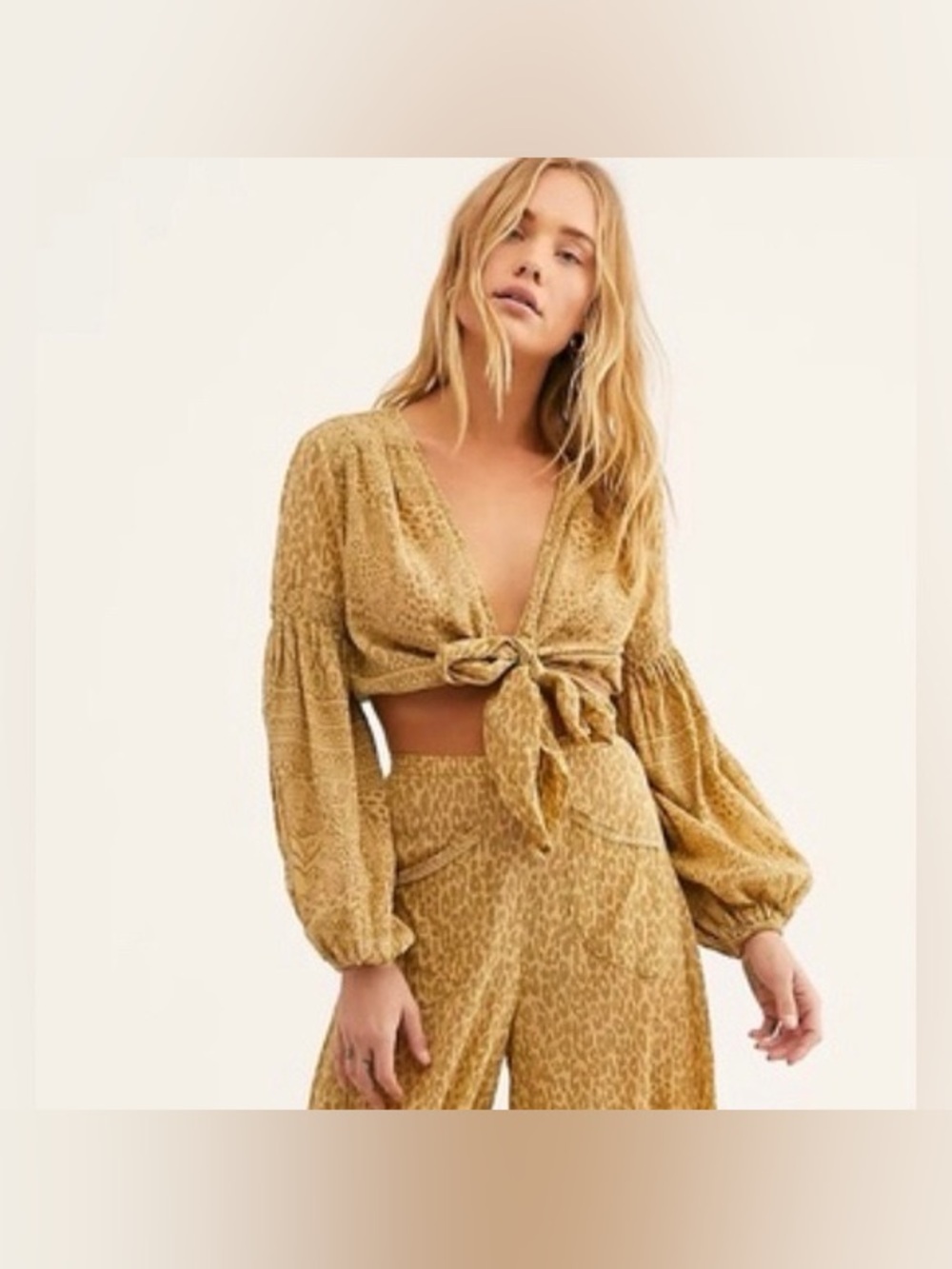Spell & The Gypsy Wild Thing Tie Top Mustard Leopard Size Medium